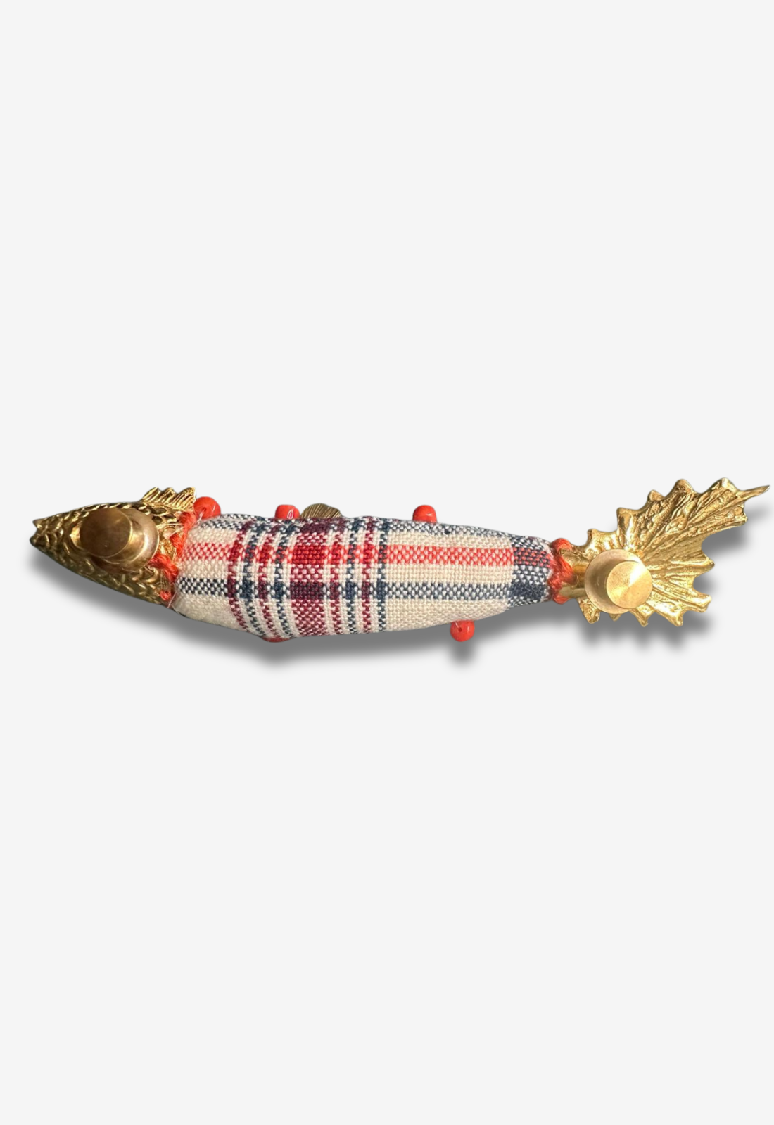 Fabric Fish Brooch with Coral Beads
