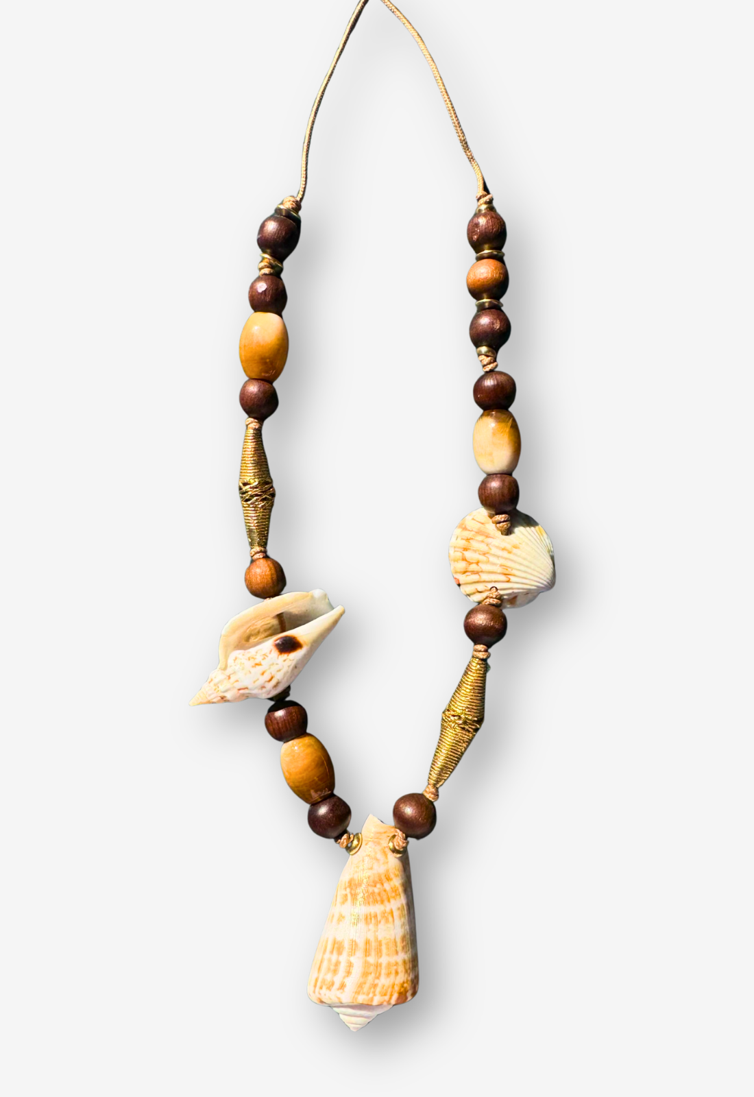 Seashell Necklace with Mixed Beads & Gold Accents