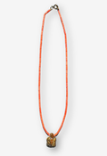 Coral Bead Necklace with Tiger's Eye Turtle Charm