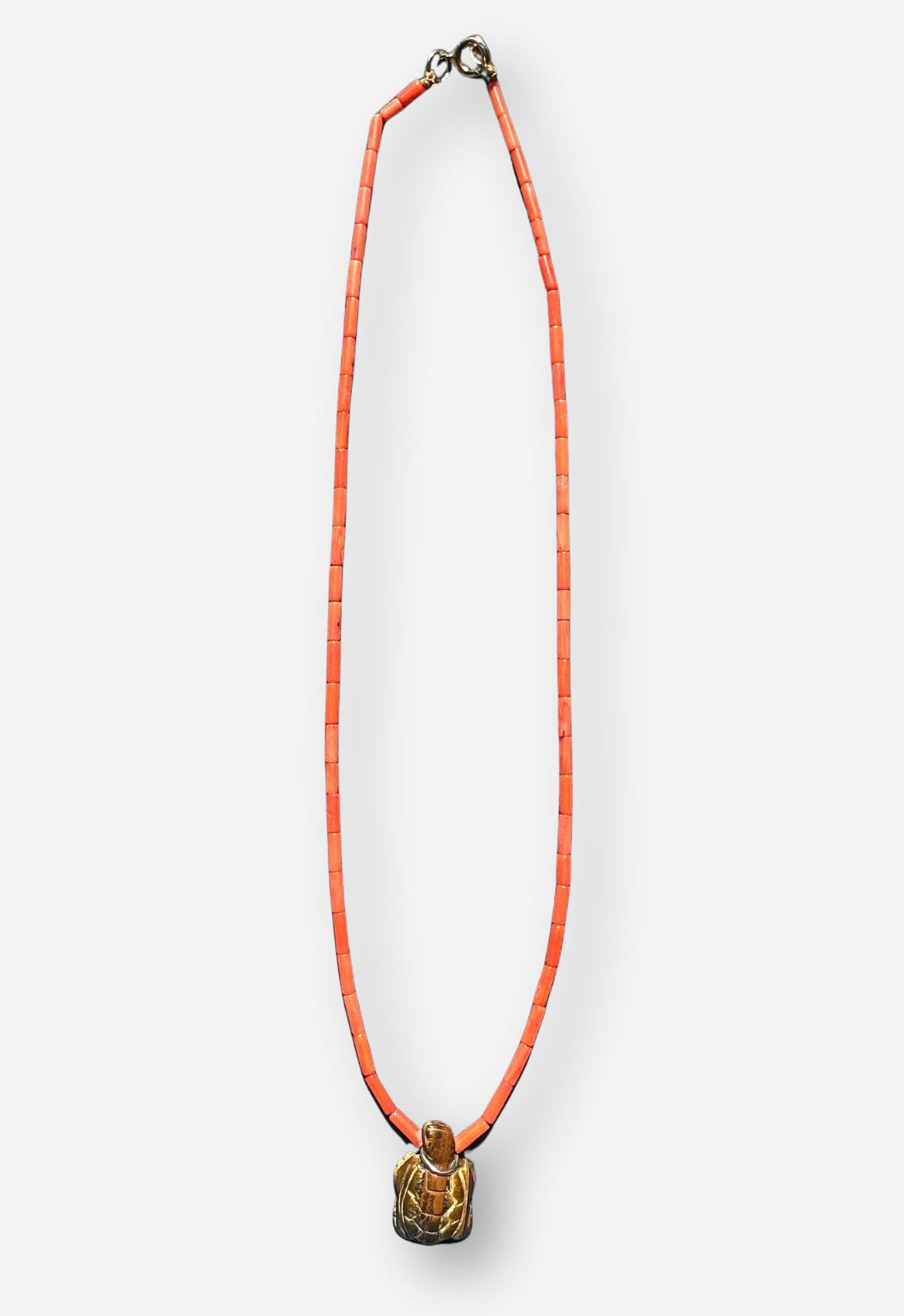 Coral Bead Necklace with Tiger's Eye Turtle Charm