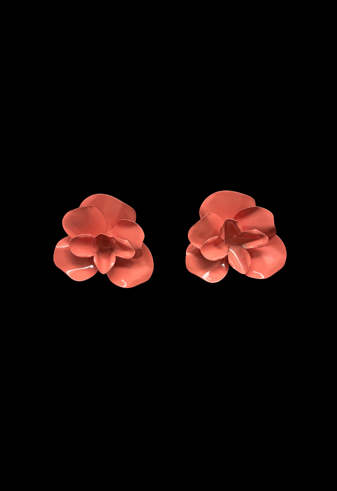 Glossy Light Coral Flower Earrings