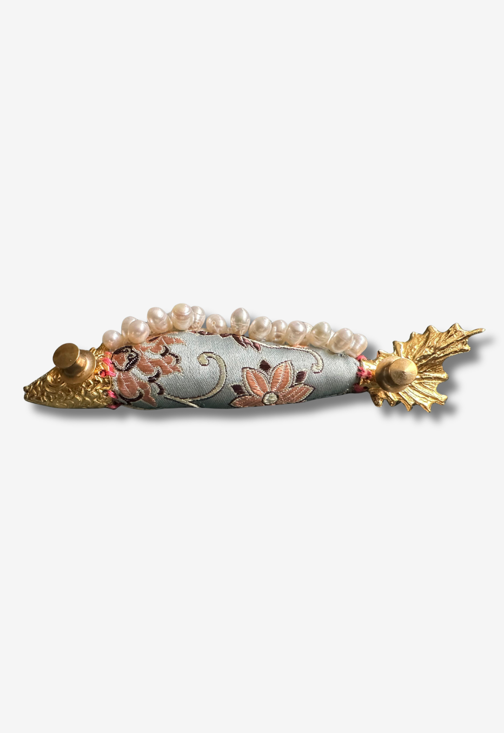 Fabric Fish Brooch with Pearl Accents