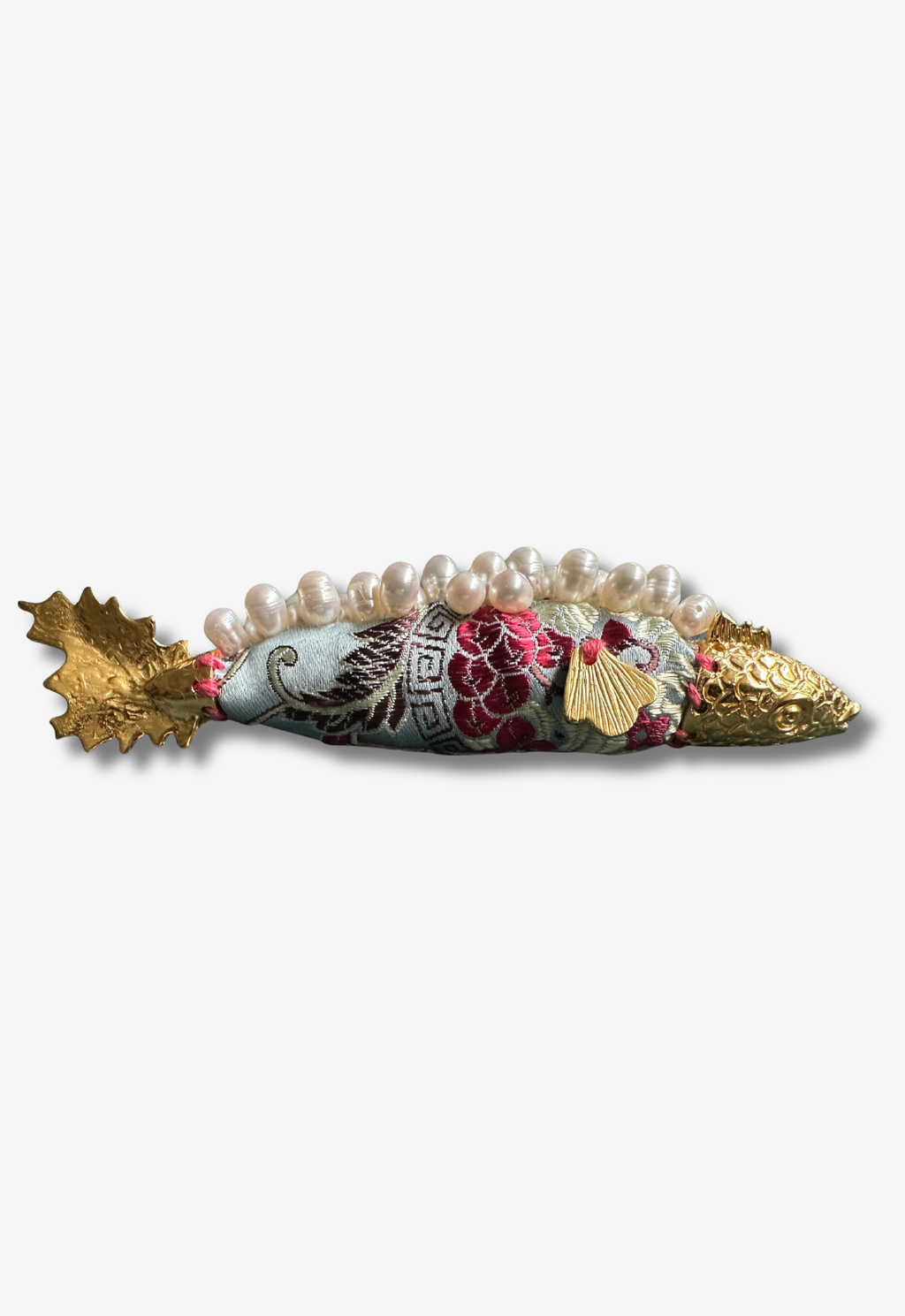 Fabric Fish Brooch with Pearl Accents