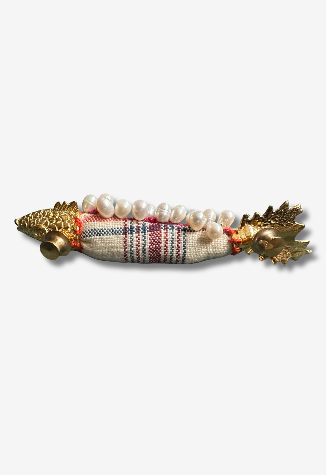 Fabric Fish Brooch with Pearl Accents