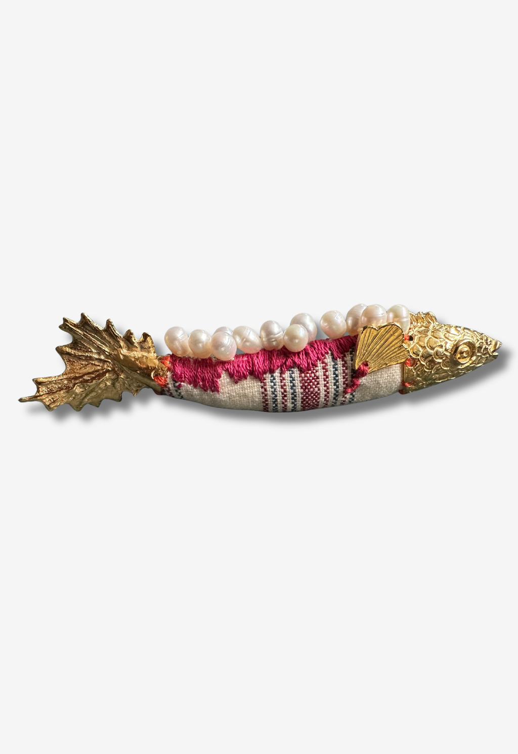 Fabric Fish Brooch with Pearl Accents