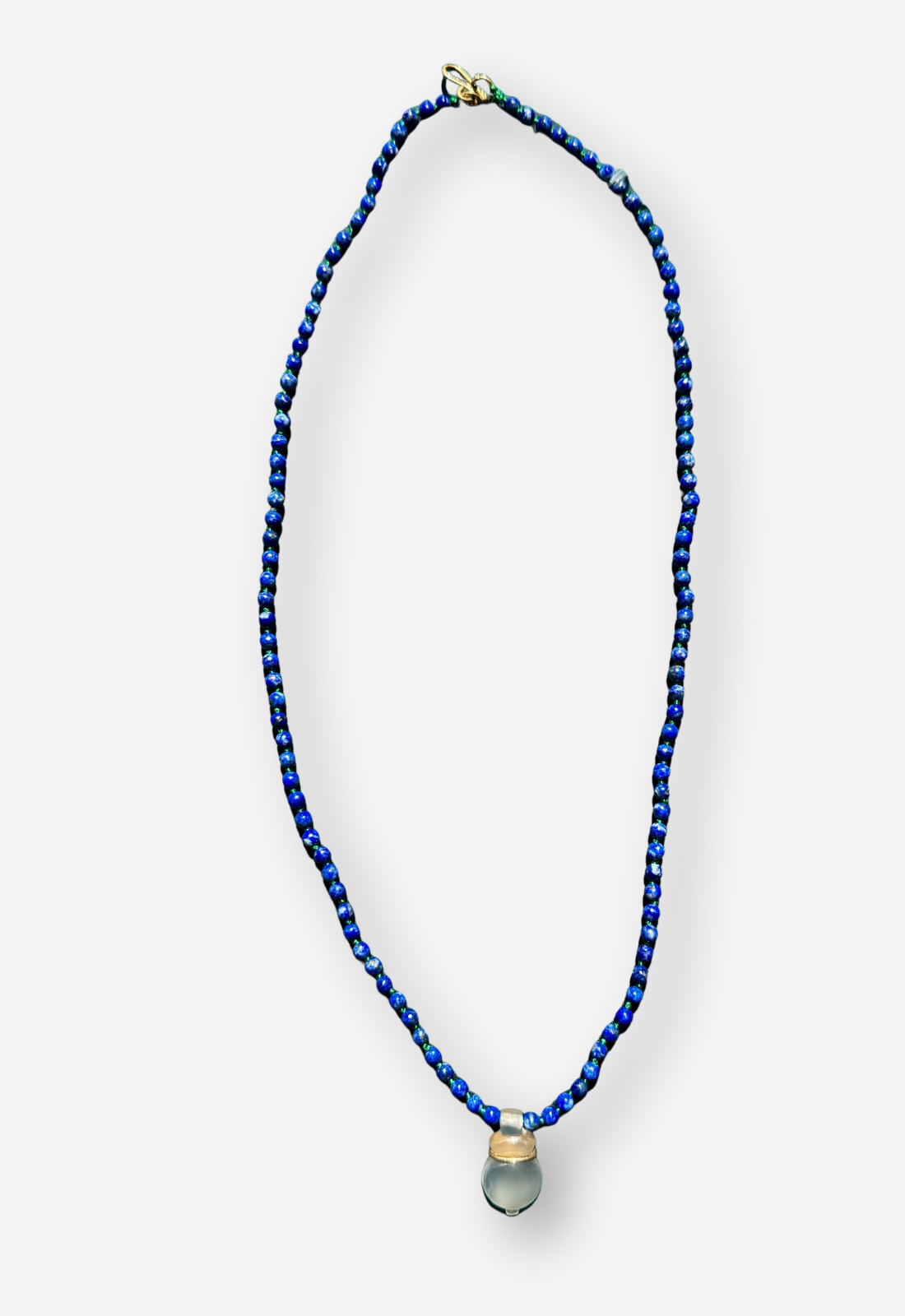 Lapis Lazuli Bead Necklace with Quartz Charm