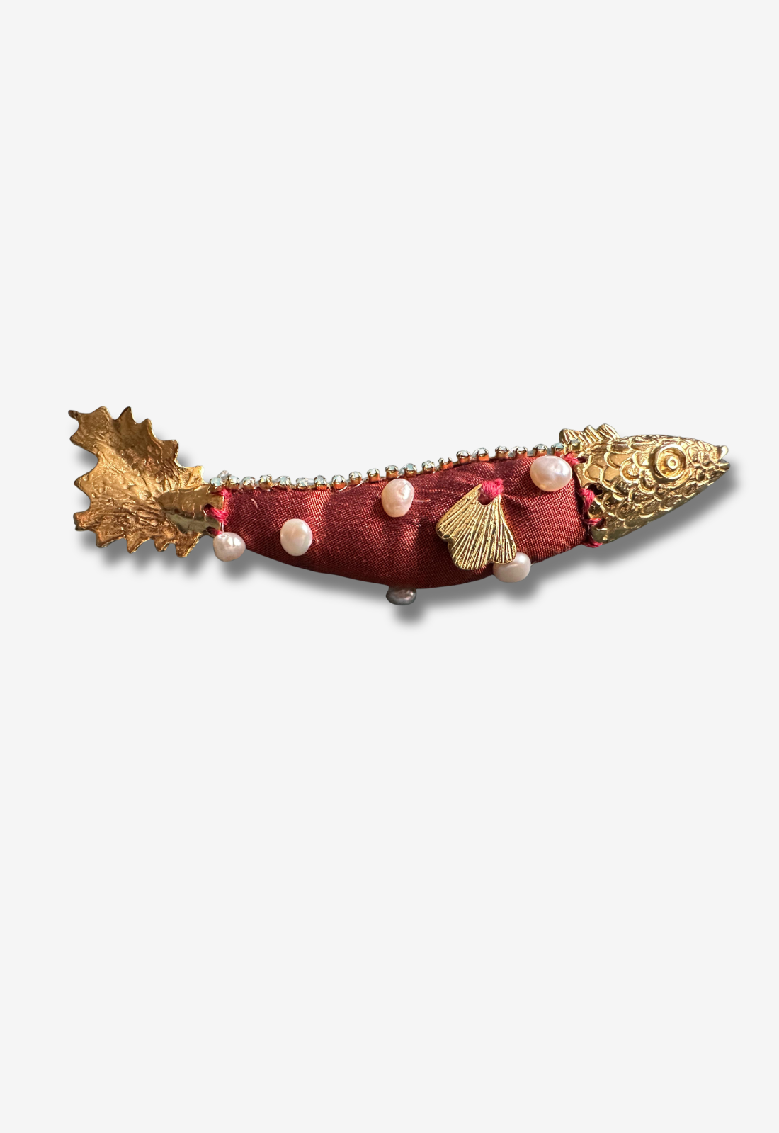 Fabric Fish Brooch with Pearl Accents