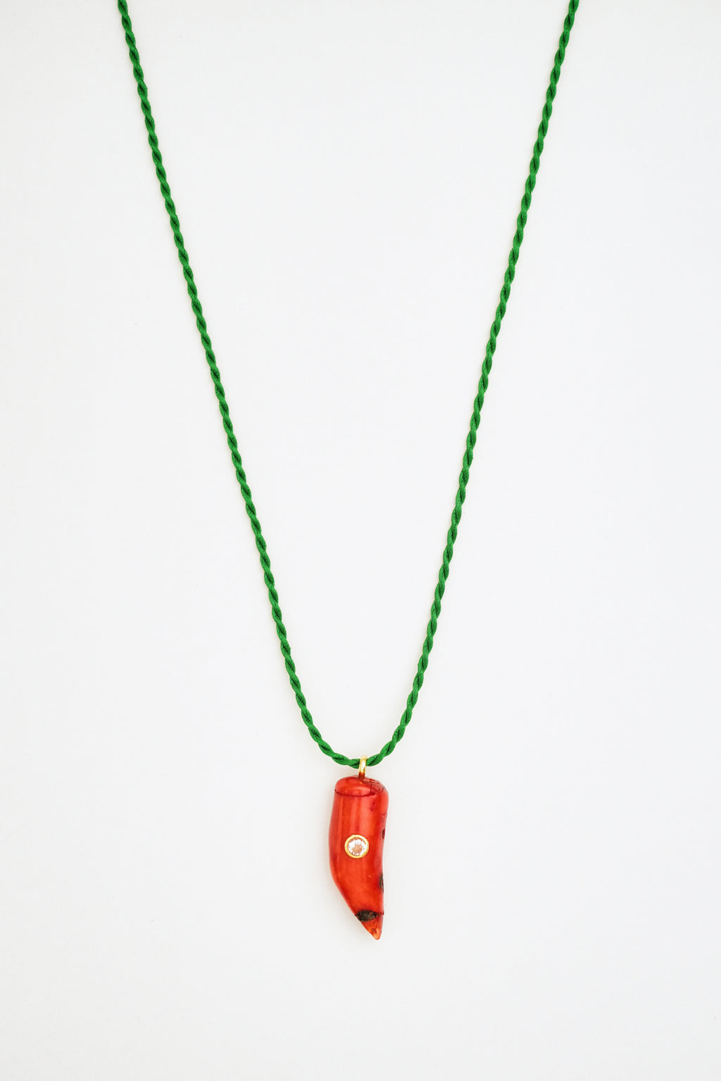 Coral & quartz Pendant Necklace on Green Rope