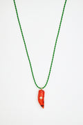 Coral & quartz Pendant Necklace on Green Rope