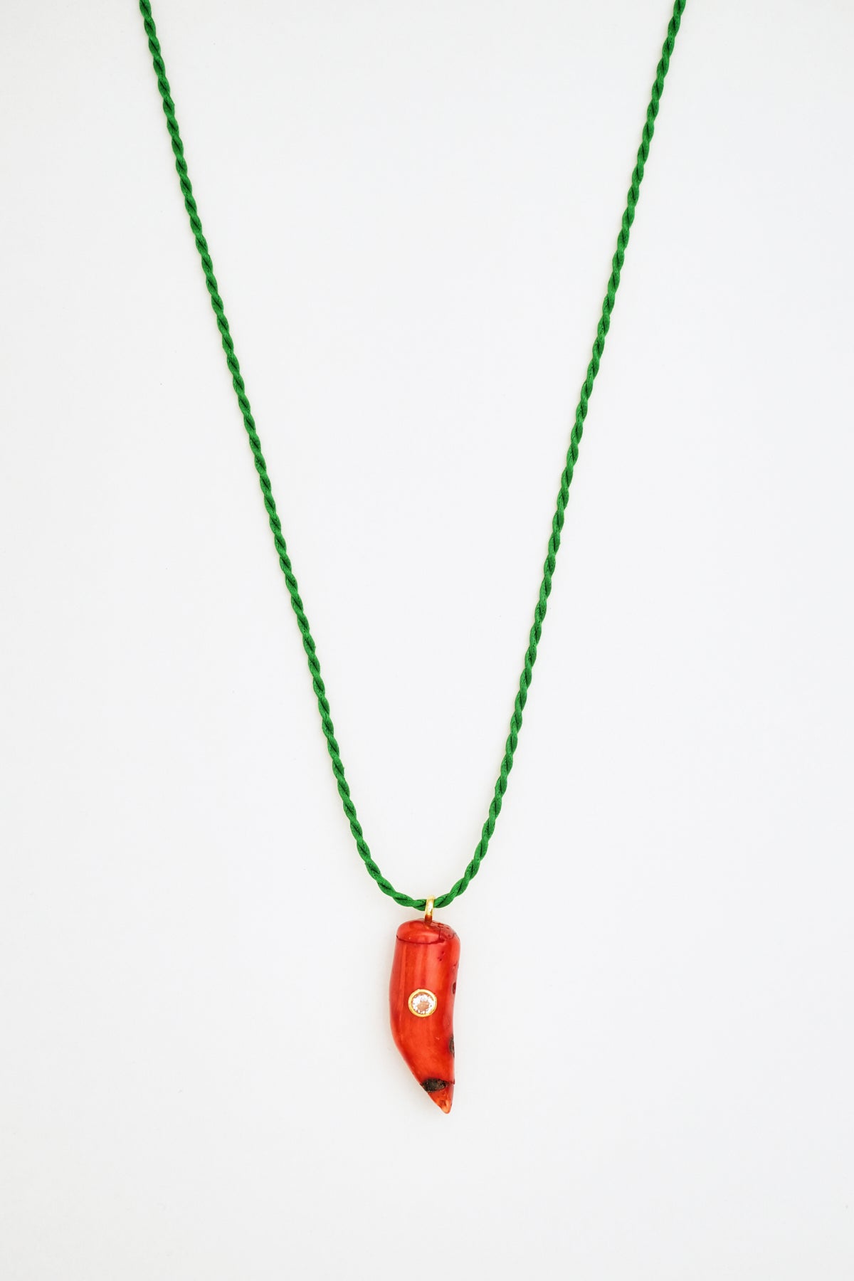 Coral & quartz Pendant Necklace on Green Rope