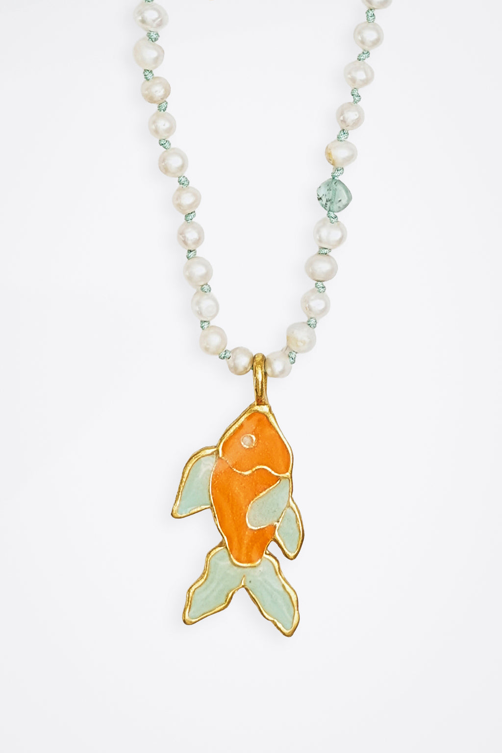 Pearl Station Necklace with enamel coated Fish Pendant