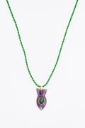 Amerist and avanturin Gemstone Fish Pendant Necklace on Green Rope