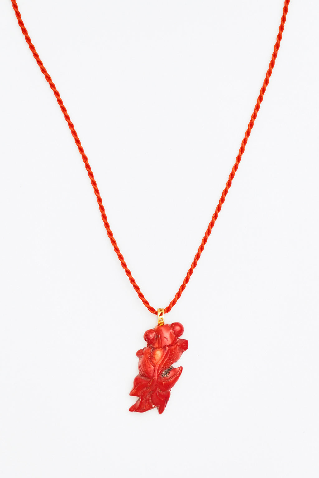 Coral Koi Fish Pendant on Red Rope Necklace
