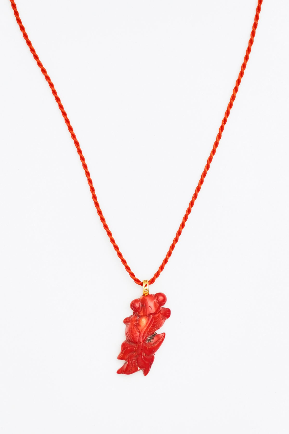 Coral Koi Fish Pendant on Red Rope Necklace