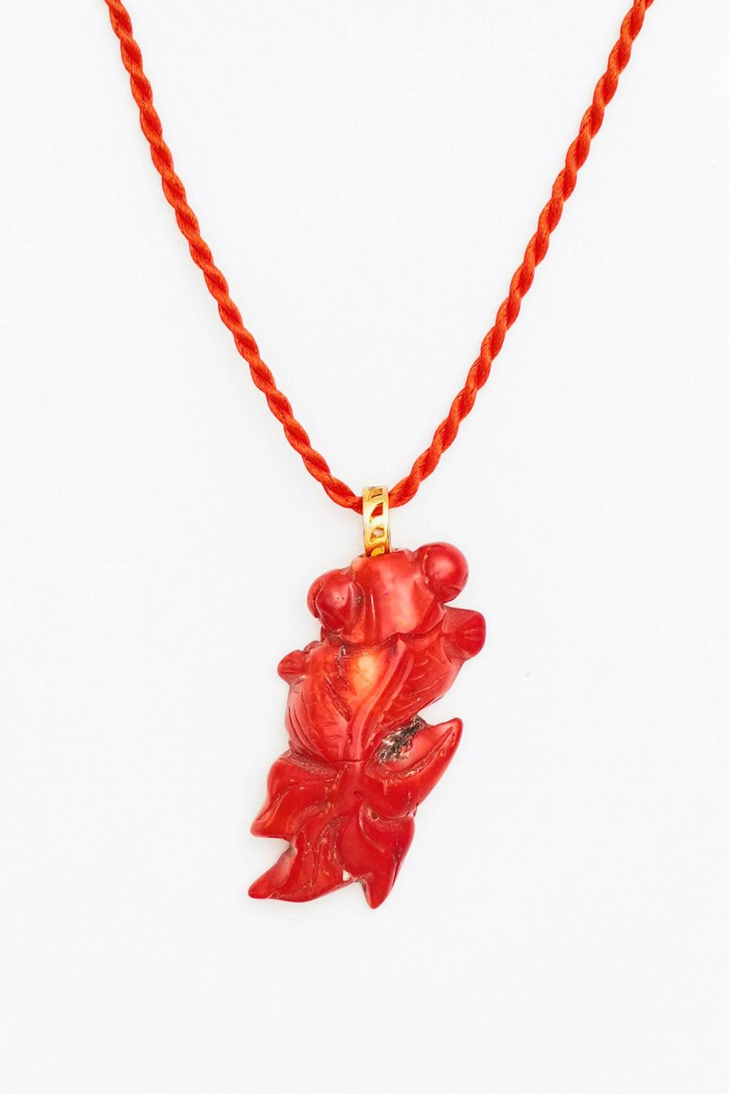 Coral Koi Fish Pendant on Red Rope Necklace