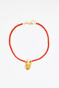 Golden Scarab Pendant on Coral Bead Chain