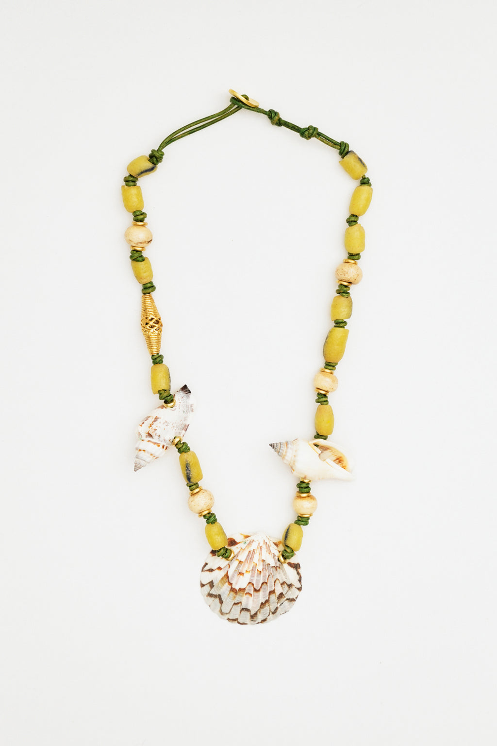 Green Bead & Seashell Necklace