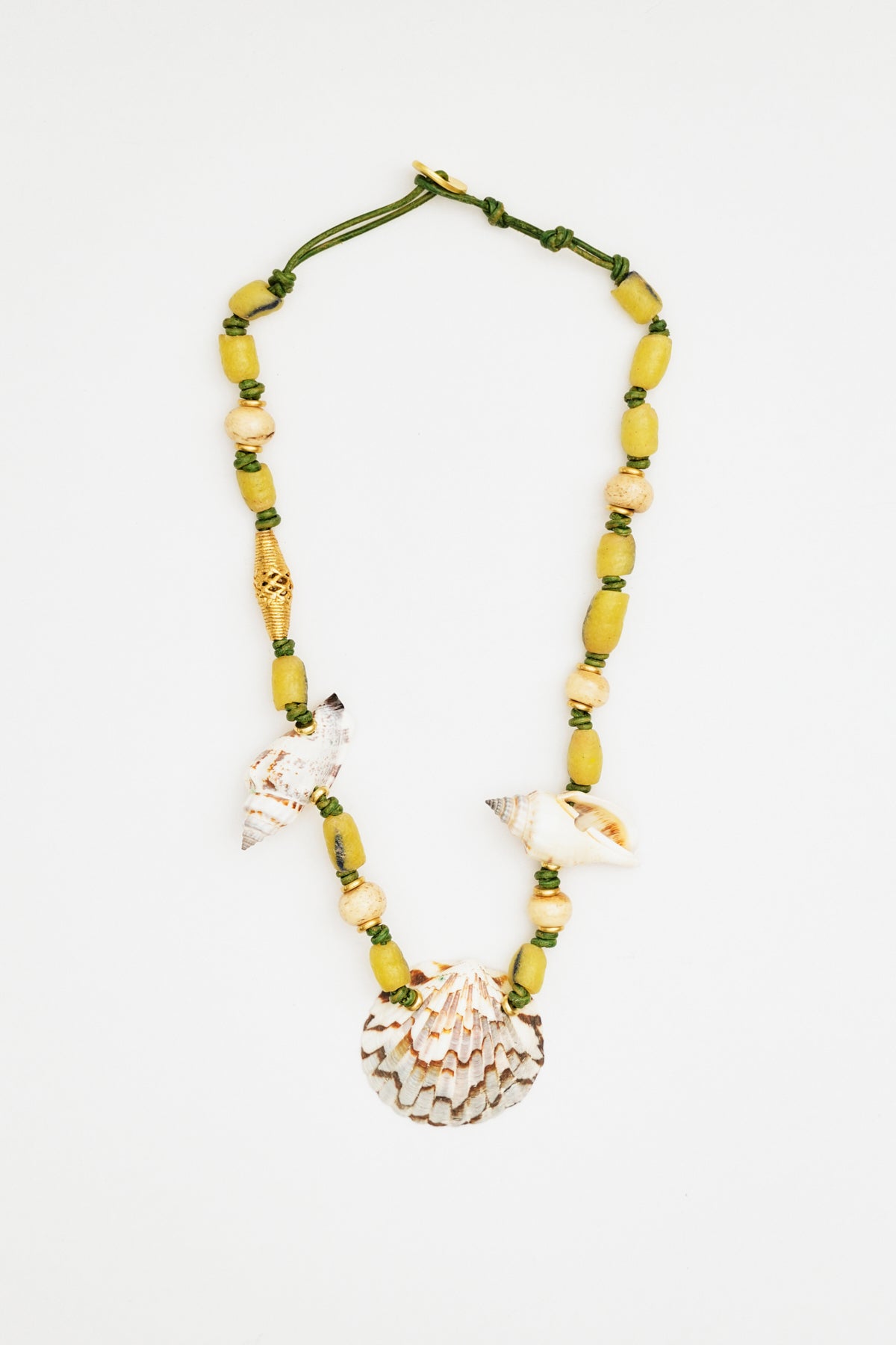 Green Bead & Seashell Necklace