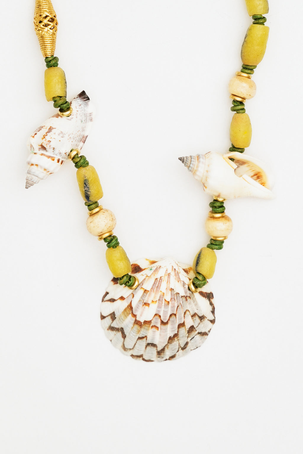 Green Bead & Seashell Necklace