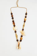 Seashell Necklace with Mixed Beads & Gold Accents