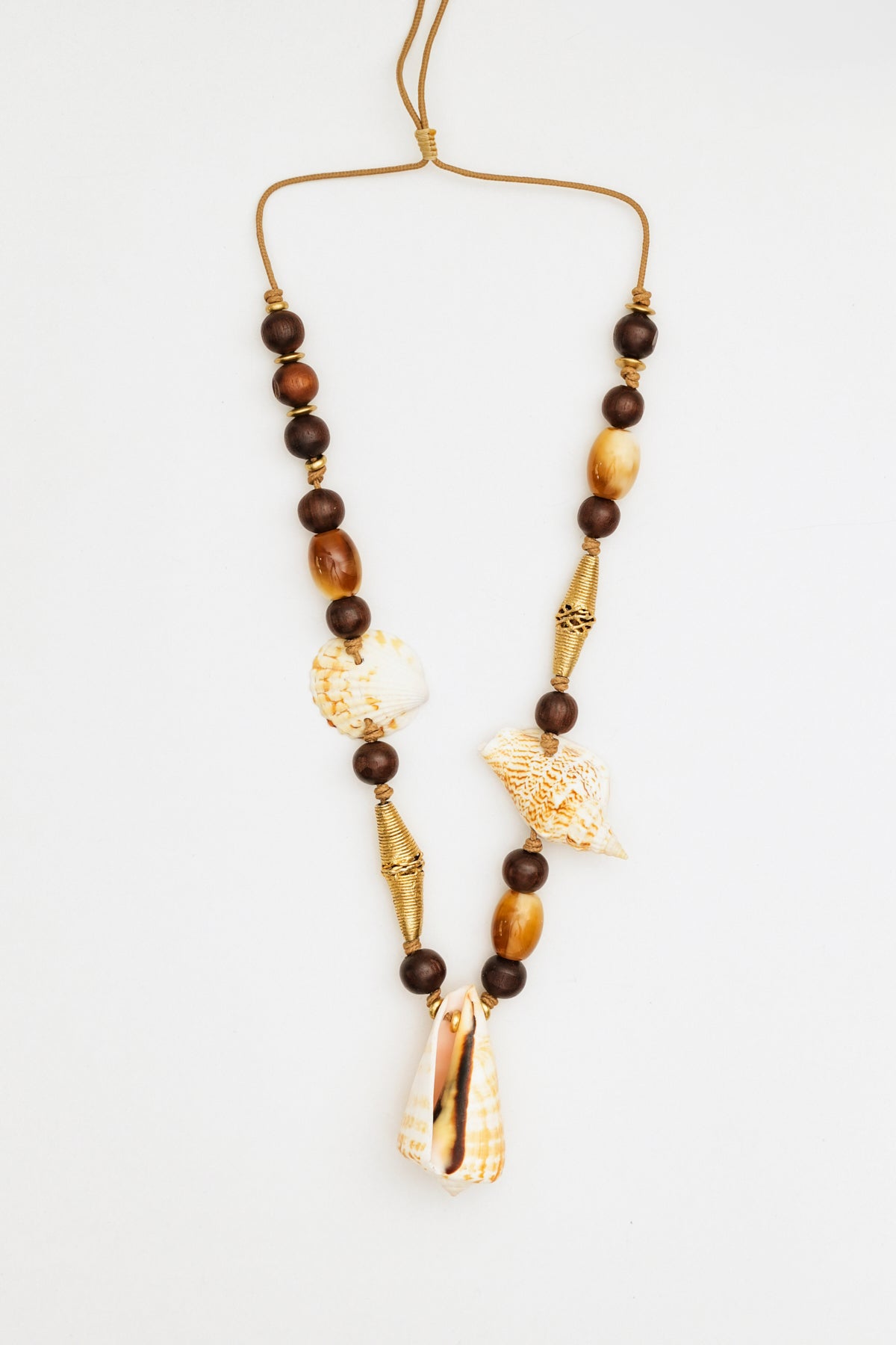 Seashell Necklace with Mixed Beads & Gold Accents