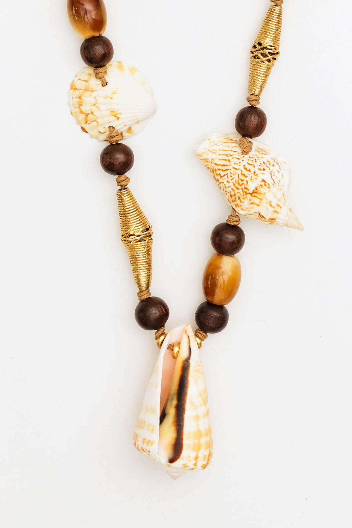 Seashell Necklace with Mixed Beads & Gold Accents