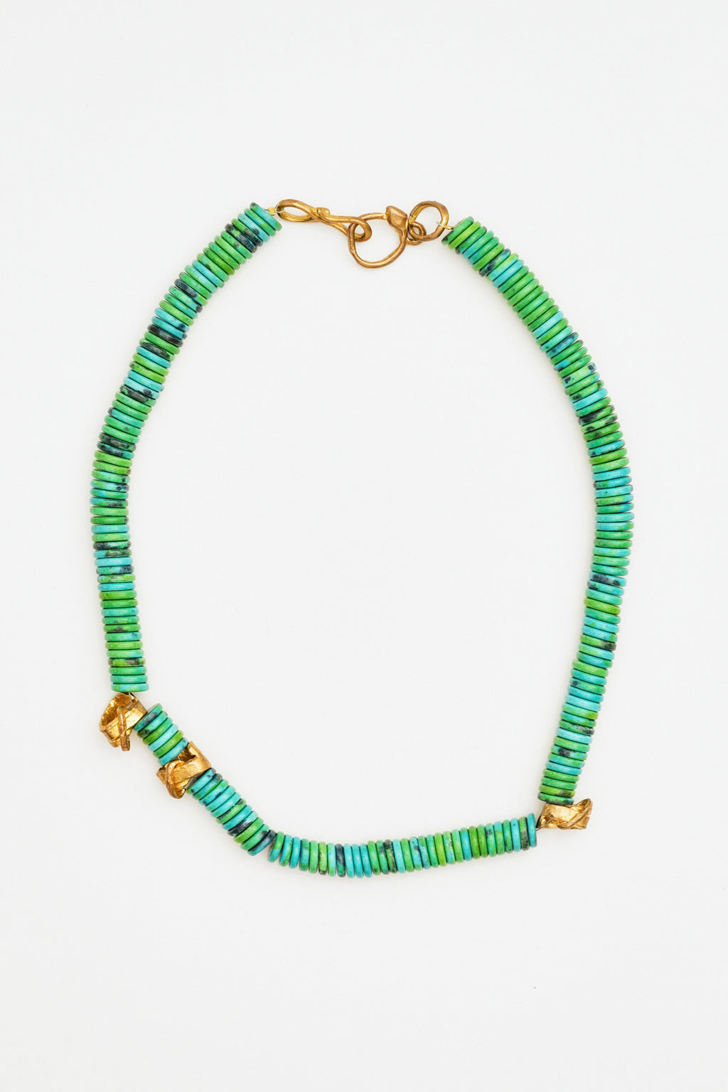 Green Turquoise Bead Necklace with Golden Accents
