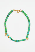 Green Turquoise Bead Necklace with Golden Accents
