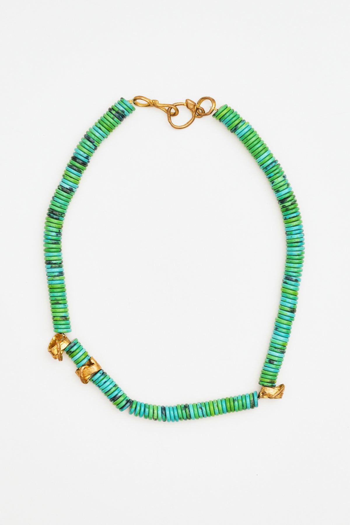 Green Turquoise Bead Necklace with Golden Accents