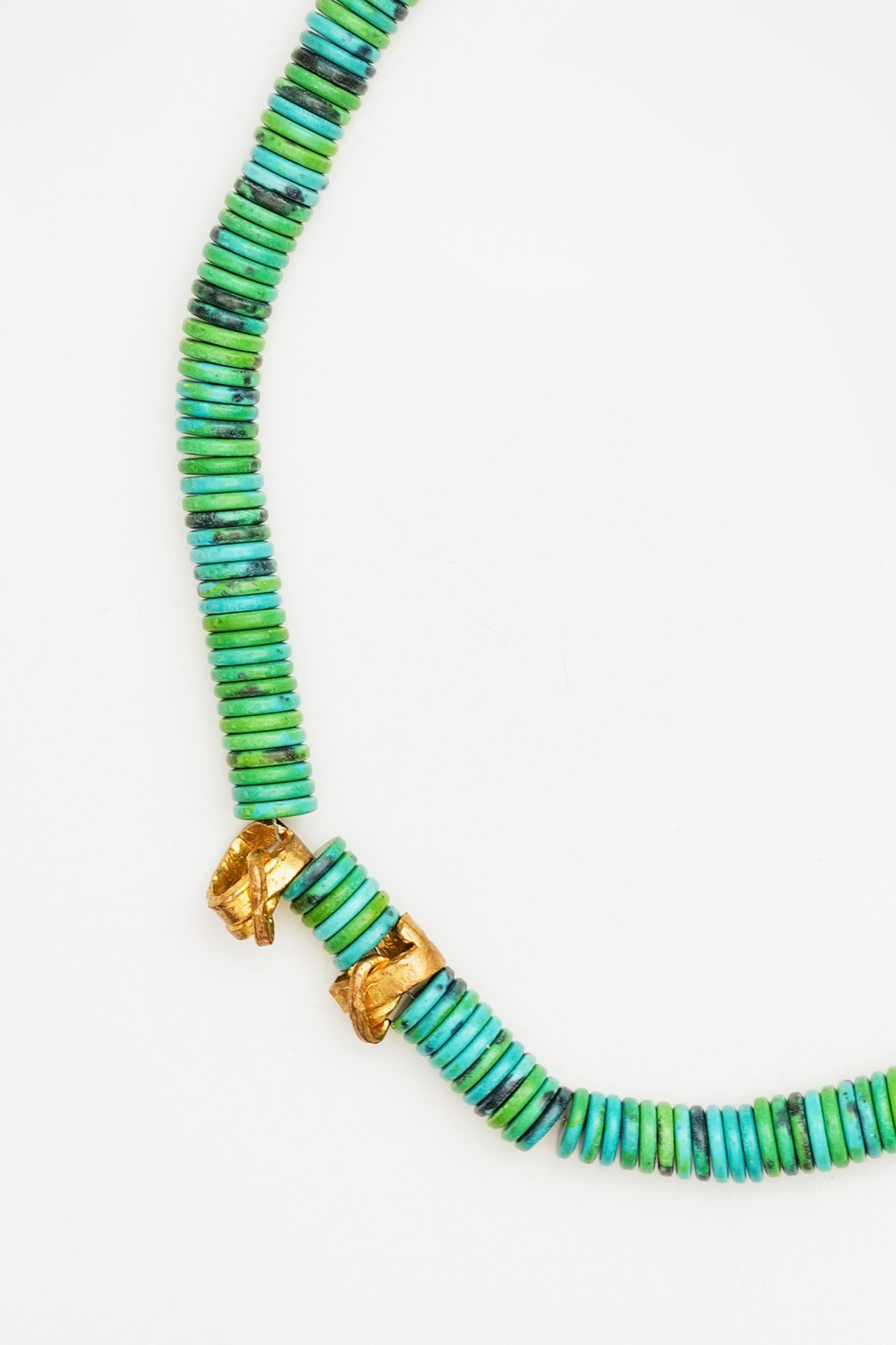 Green Turquoise Bead Necklace with Golden Accents