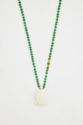 Green Bead Necklace with Ivory Turtle Charm