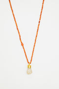 Coral Bead Necklace with Clear Quartz Fist Charm