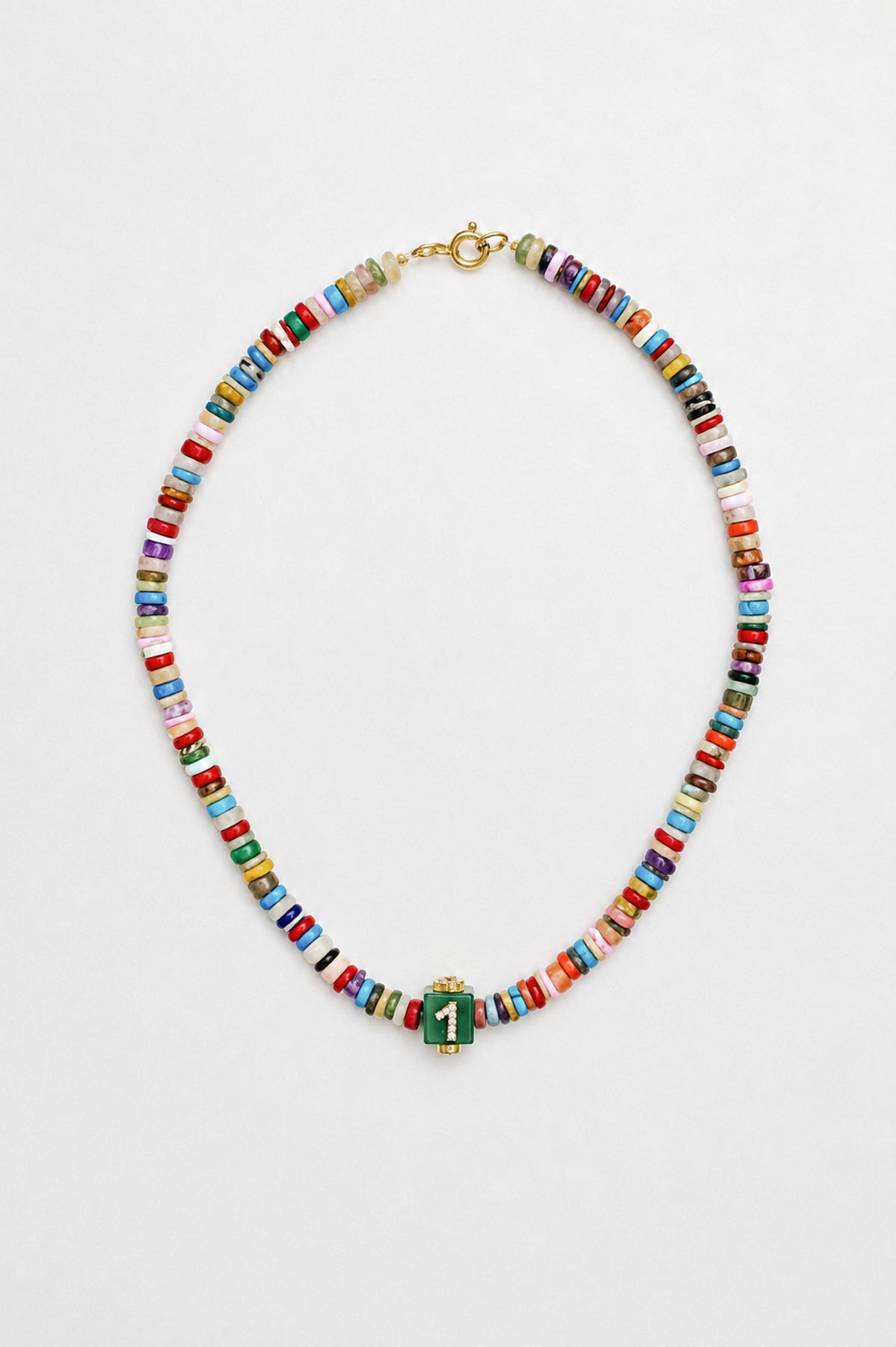 Multi Color Bead Necklace with "1" Charm