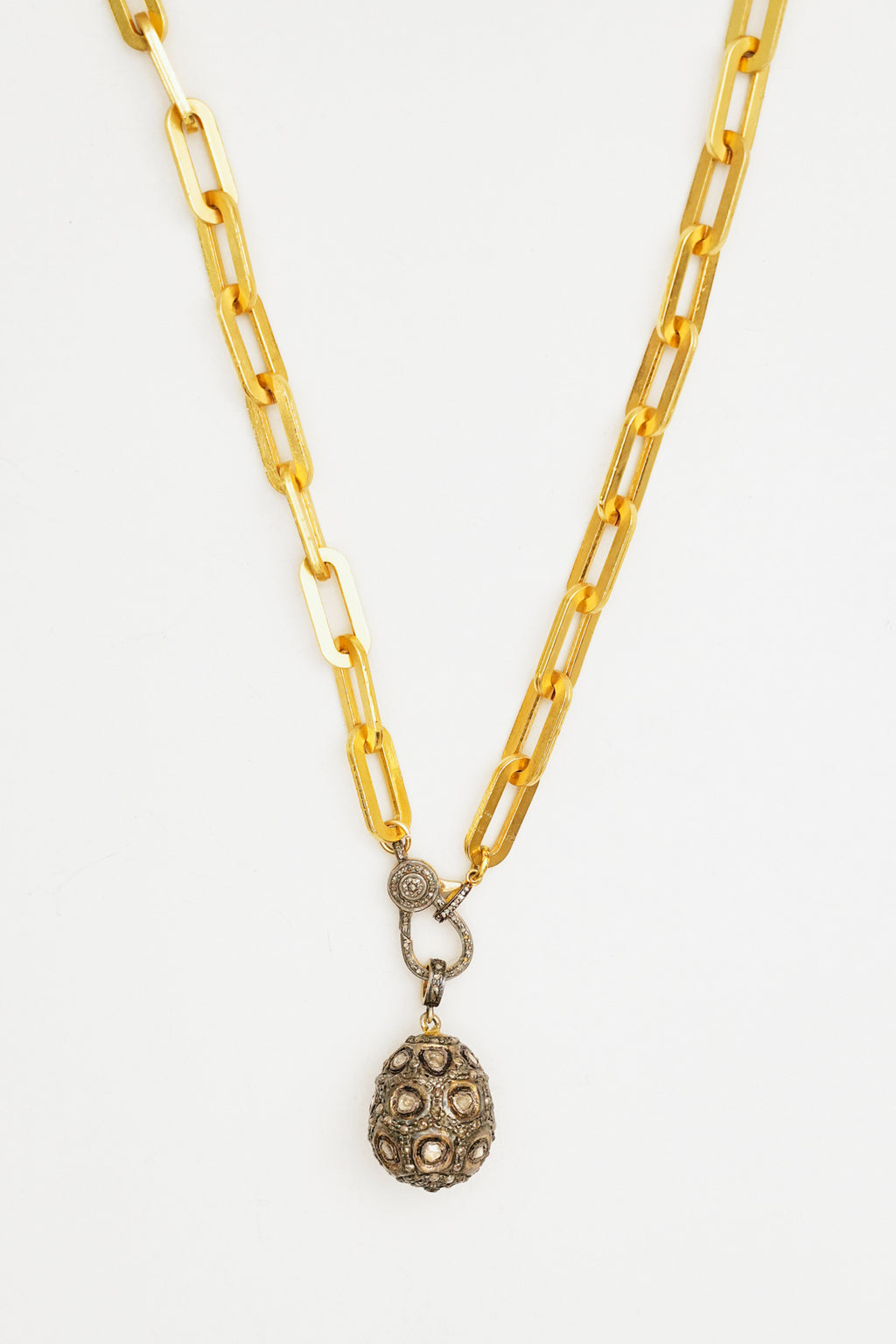 Diamond Pavé Egg Charm Necklace with Large Chain