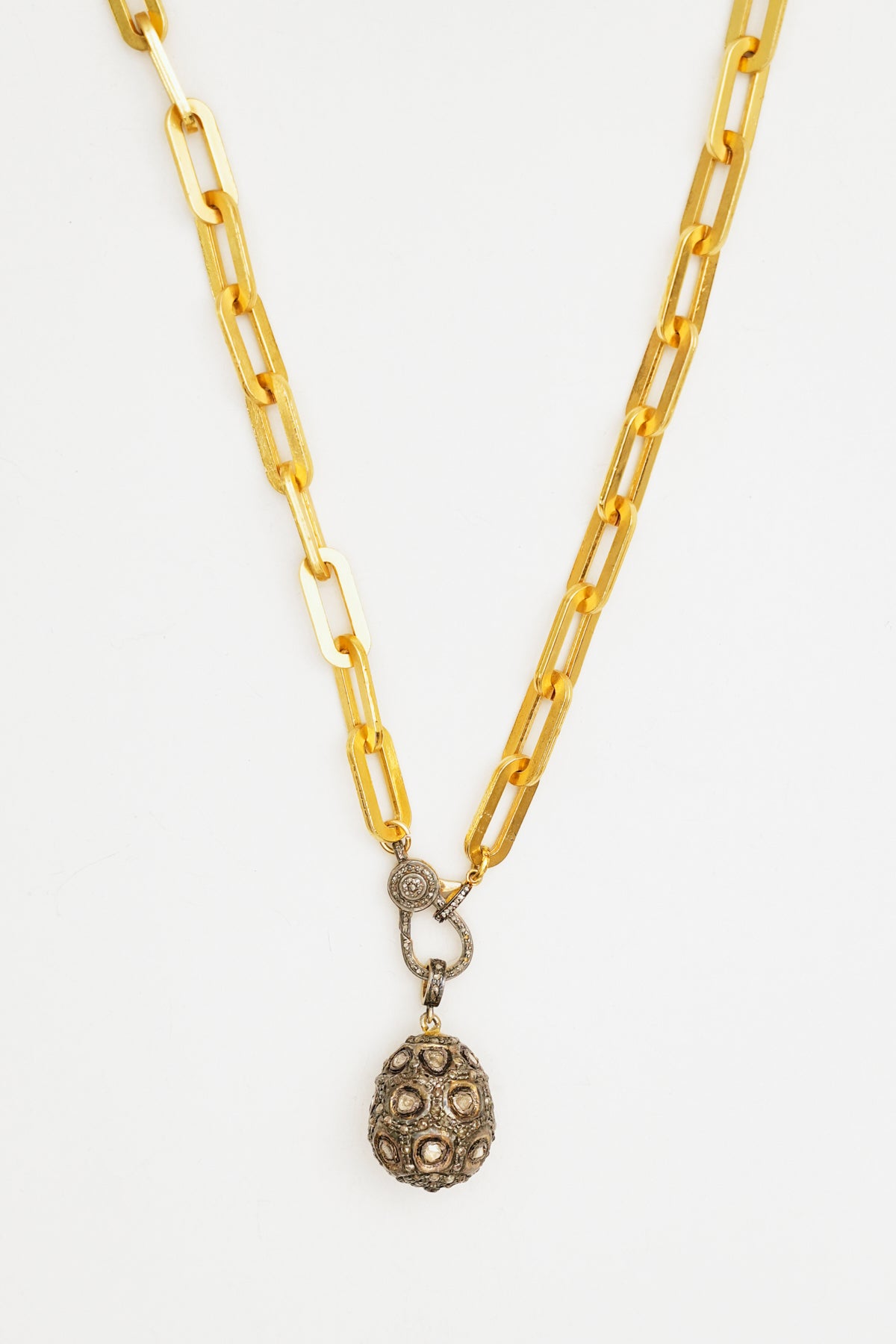 Diamond Pavé Egg Charm Necklace with Large Chain