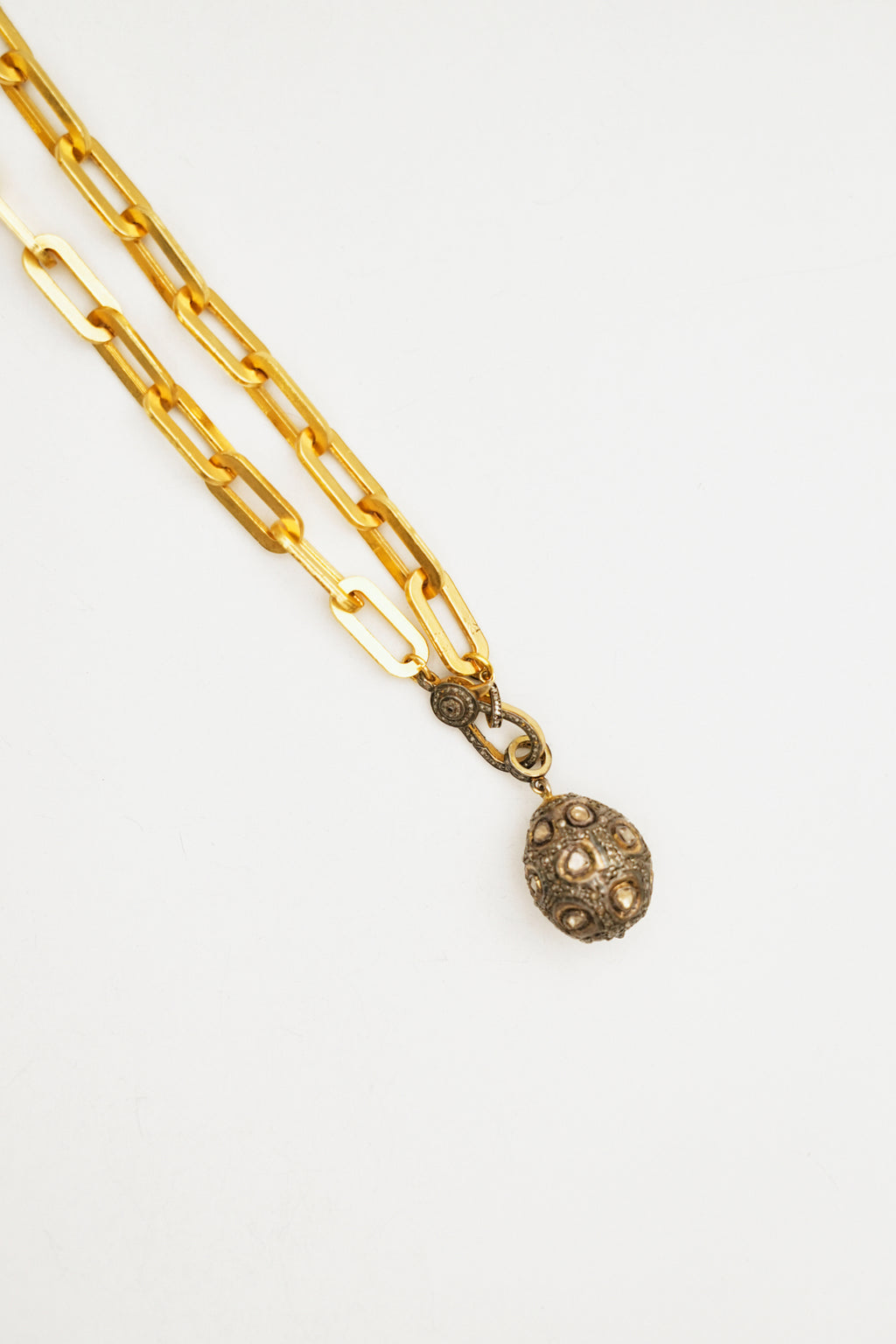 Diamond Pavé Egg Charm Necklace with Large Chain