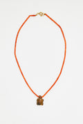 Coral Bead Necklace with Tiger's Eye Turtle Charm