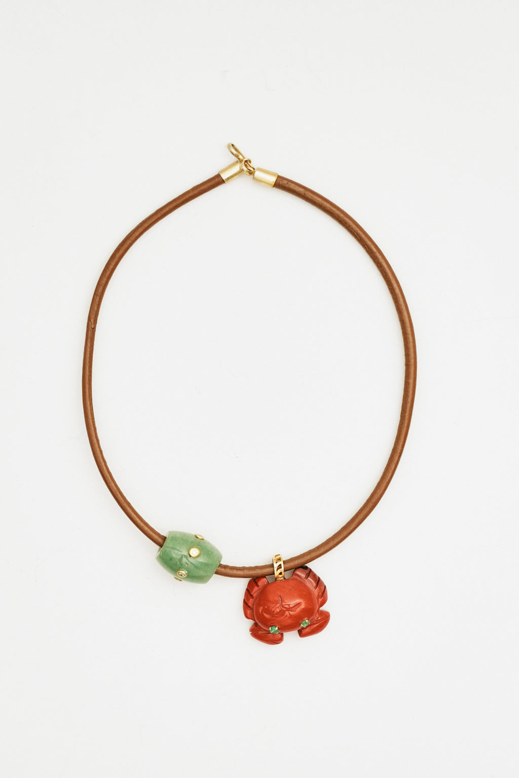Coral Crab Charm Necklace on Leather Cord