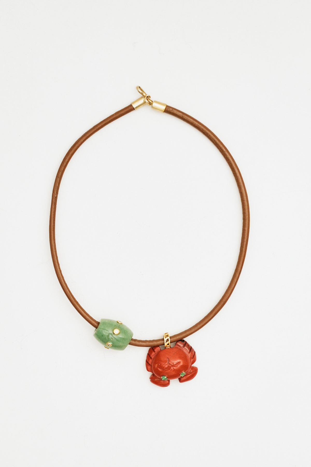 Coral Crab Charm Necklace on Leather Cord