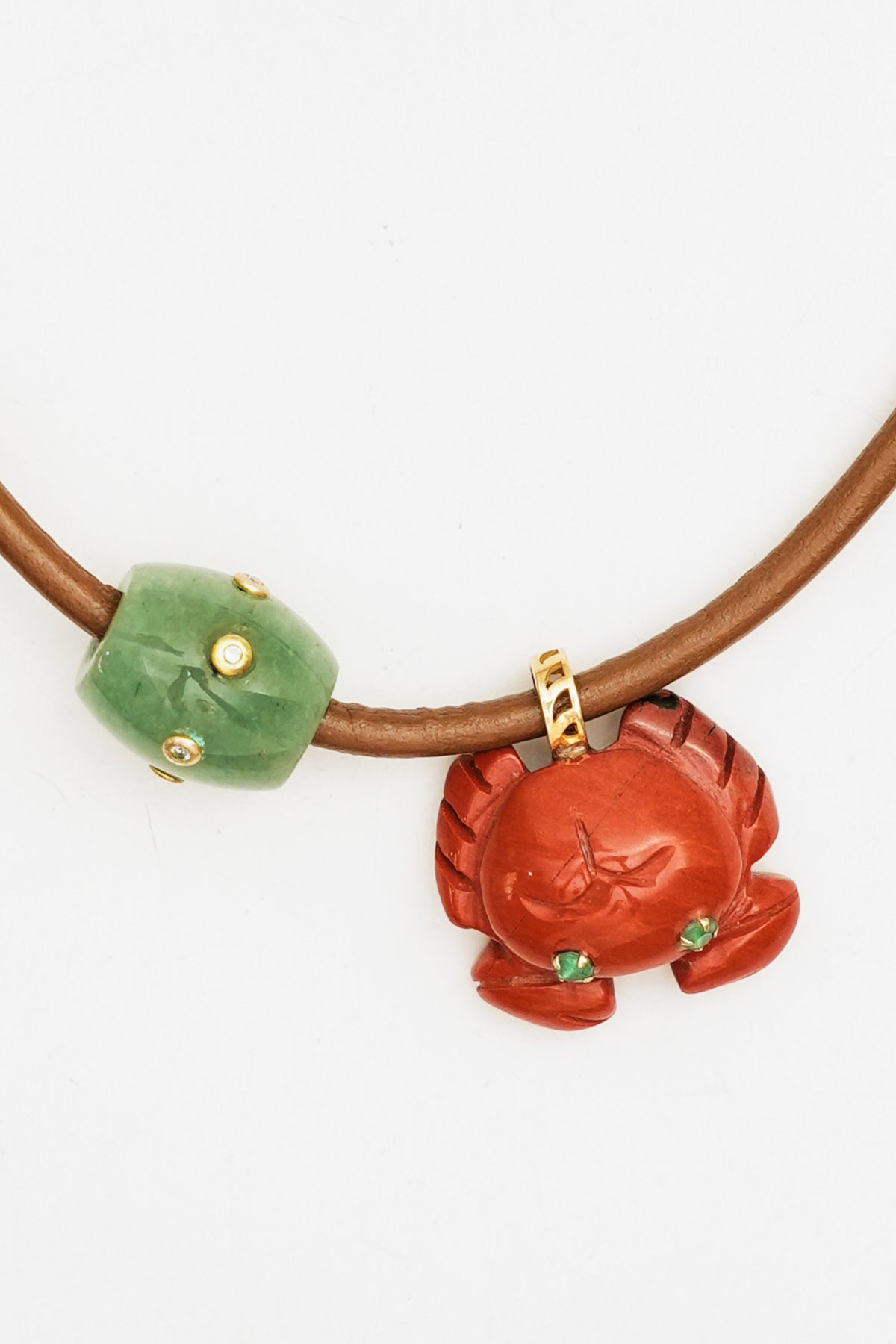Coral Crab Charm Necklace on Leather Cord