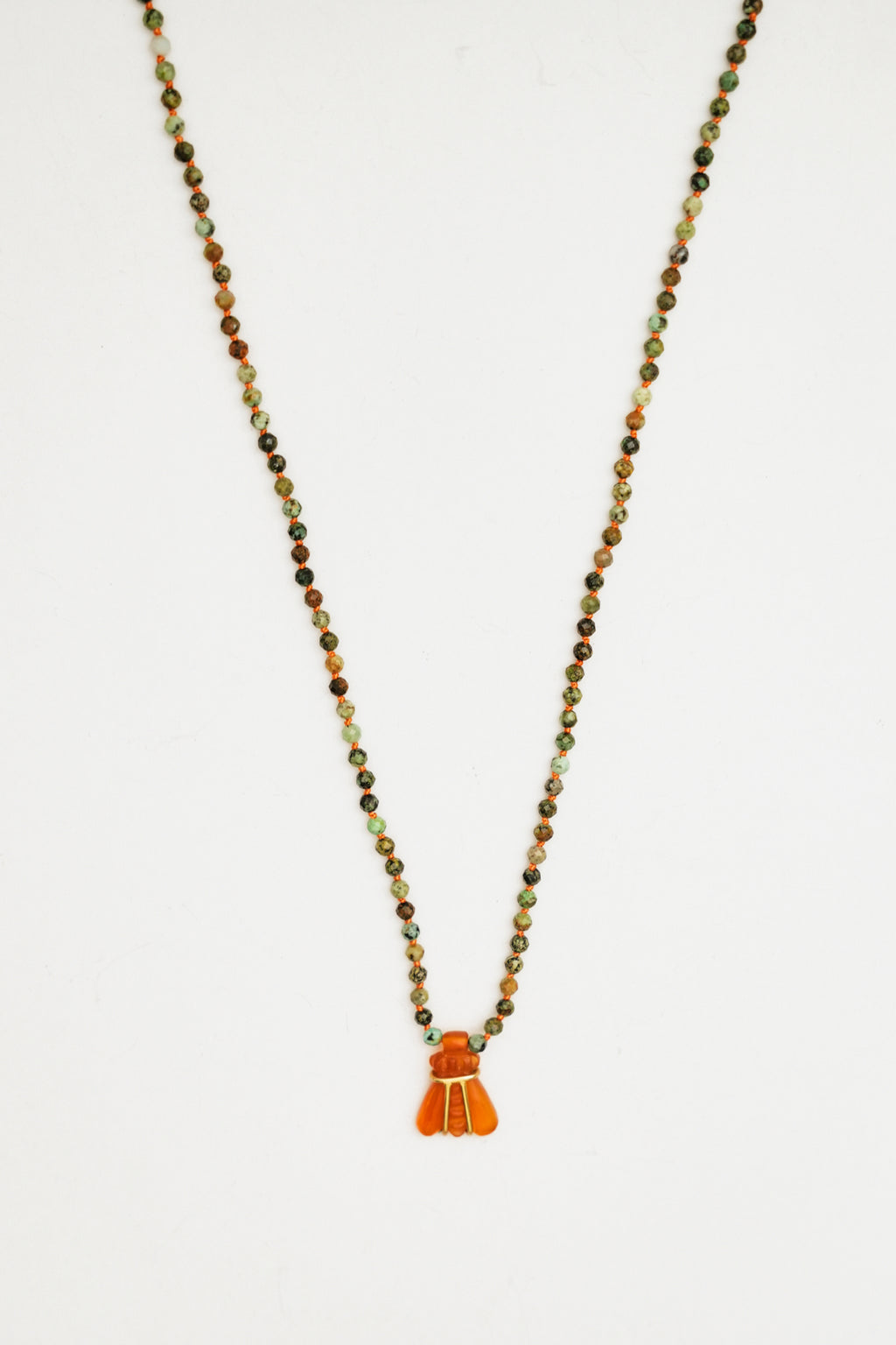 Mixed Bead Necklace with Bee Agathe Pendant