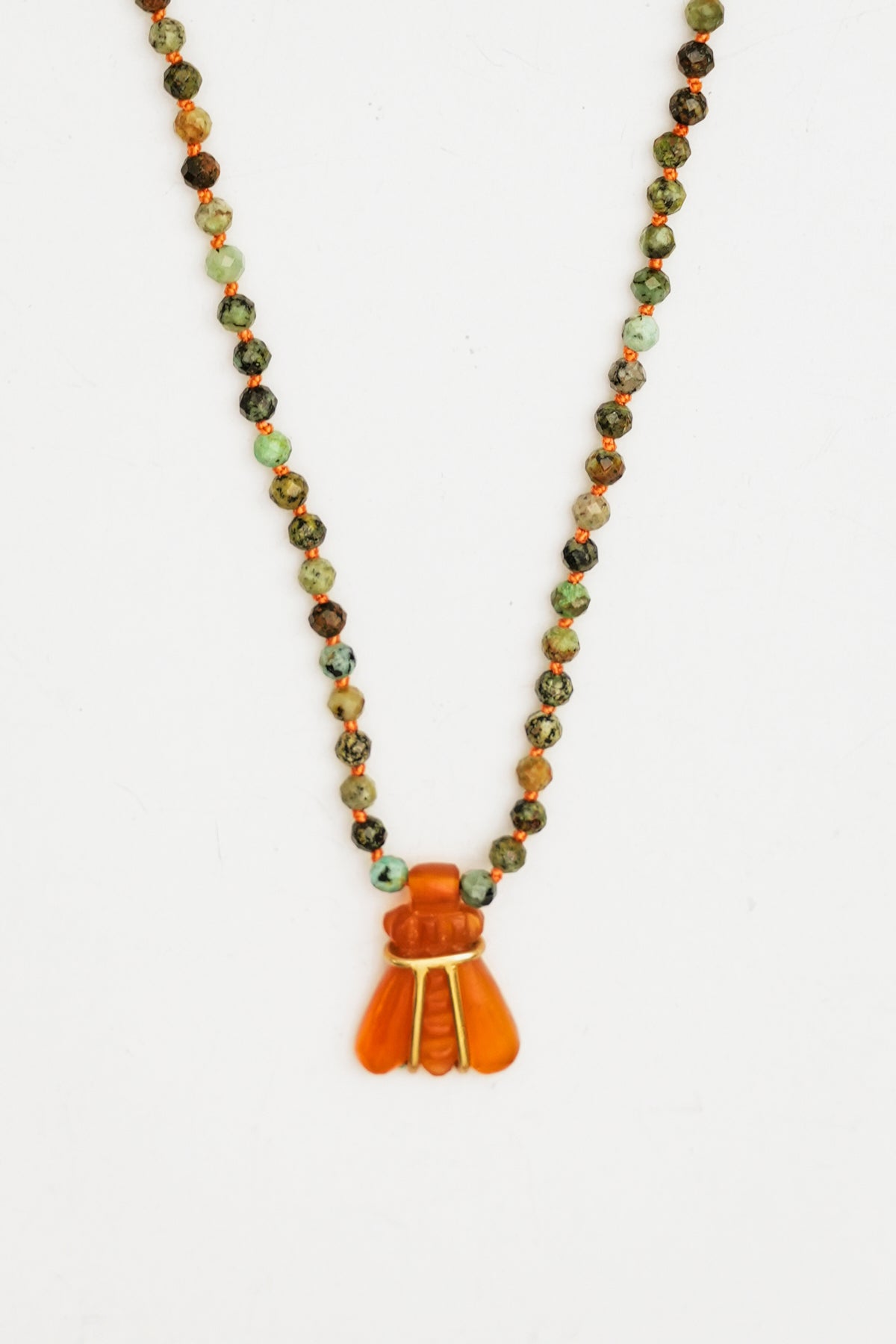 Mixed Bead Necklace with Bee Agathe Pendant