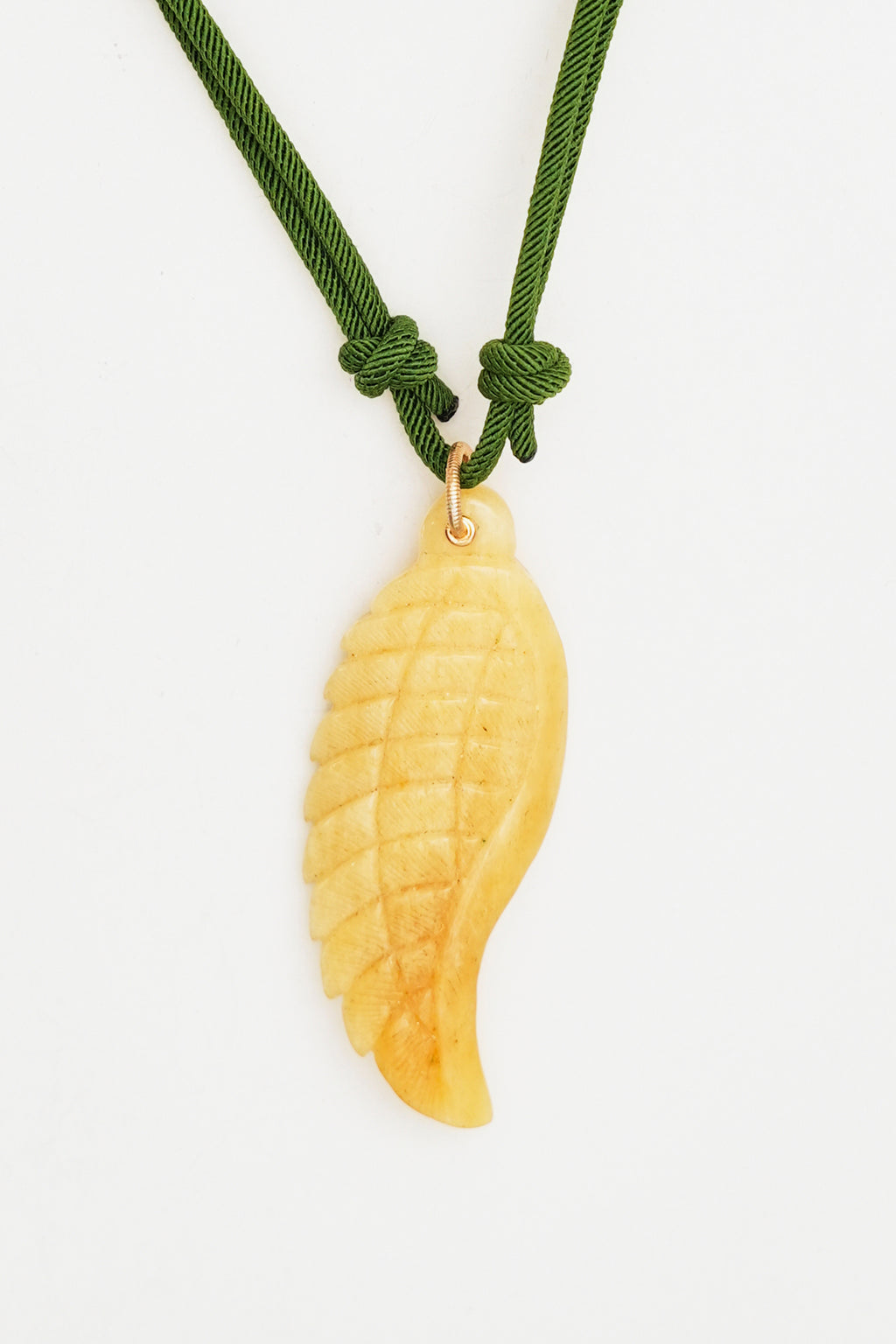 Feather Charm Necklace on Green Cord