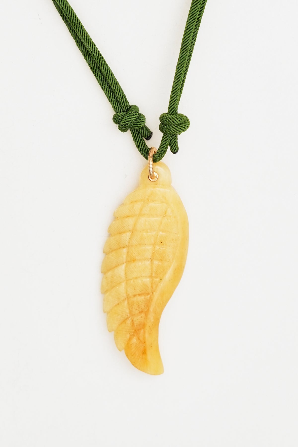 Feather Charm Necklace on Green Cord