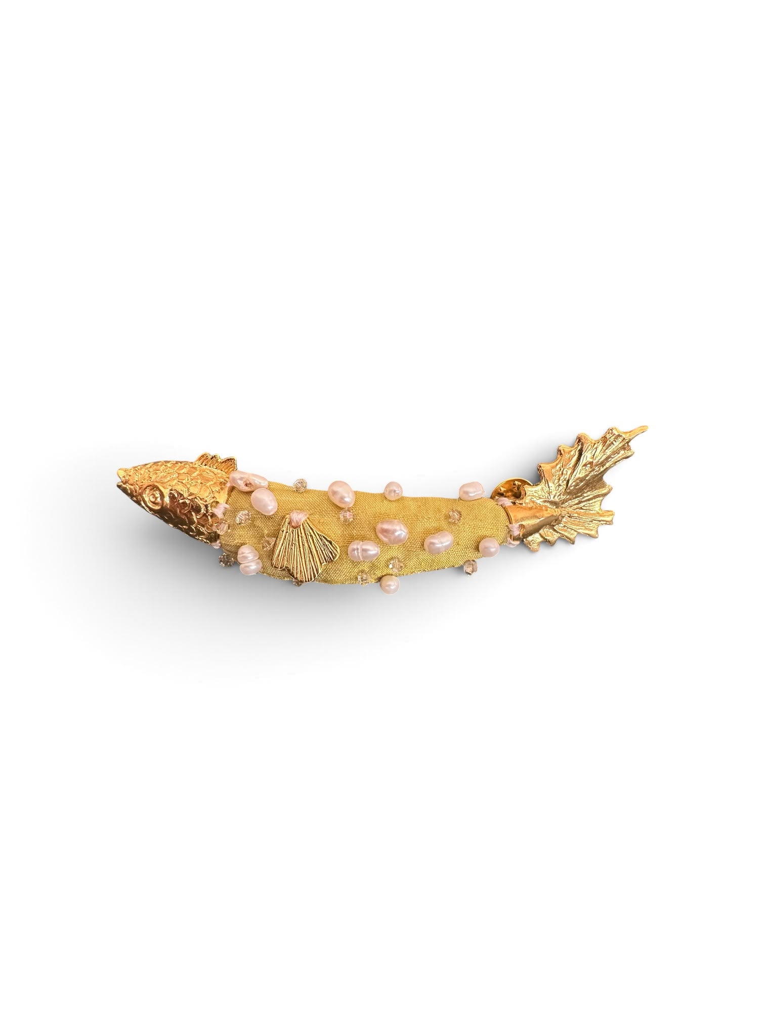 Fabric Fish Brooch with Pearl Accents