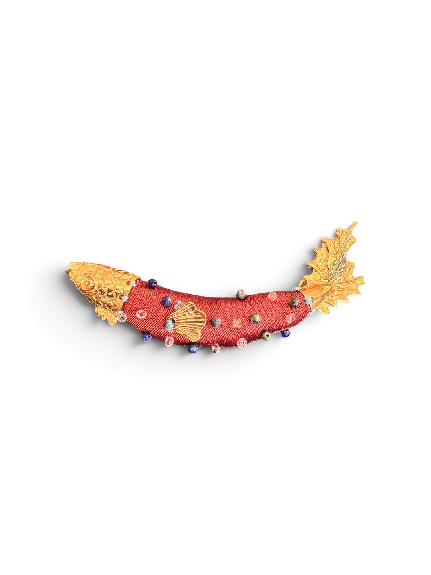 Fabric Fish Brooch with Bead Accents