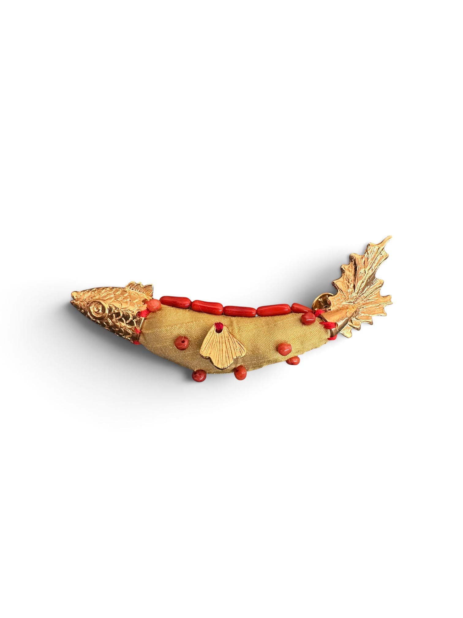 Fabric Fish Brooch with Bead Accents