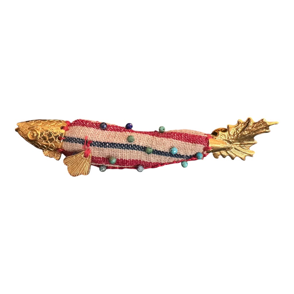Fabric Fish Brooch with Bead Accents