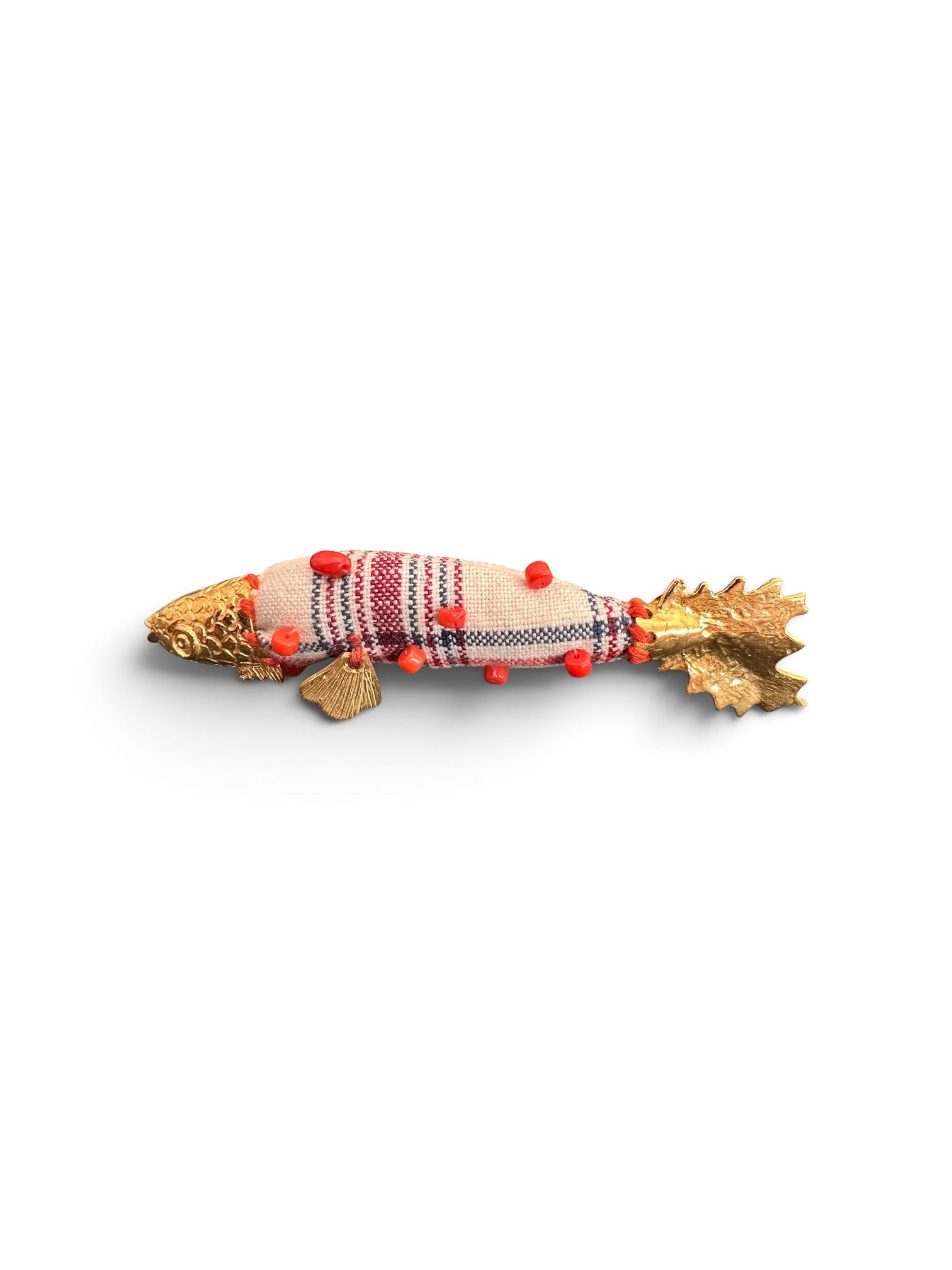 Fabric Fish Brooch with Bead Accents