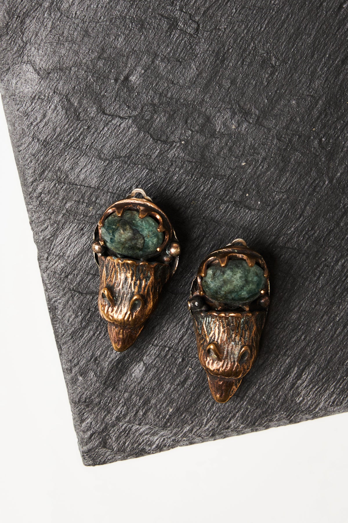 Stone & Spirit Wolf Earrings in Green